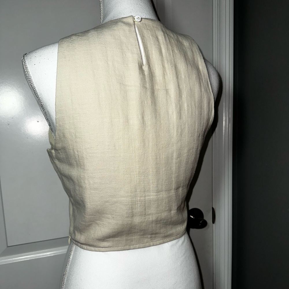 Miou Muse Beige Linen Cotton Crop Top Sleeveless Minimalist M - Picture 3 of 13